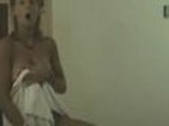 Lively chick looks so gorgeous after taking the shower! Her towel falls down and she stays in nature's garb previous to camera exposing ideal small boobs!